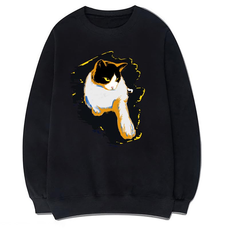 CORIRESHA Unisex Cute Cat Crewneck Long Sleeve Casual Basic Comfortable Pullover Sweatshirt