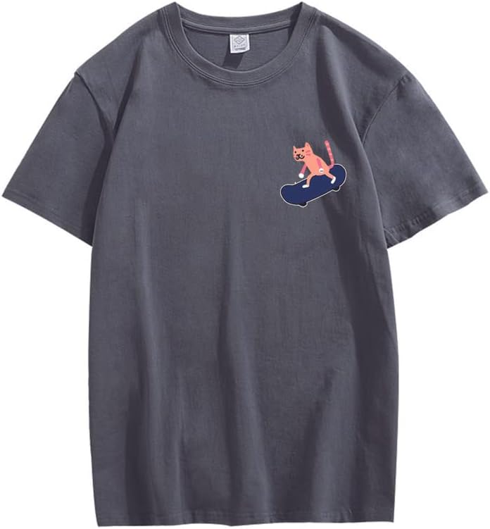 CORIRESHA Camiseta de algodón unisex básica con diseño de gato en monopatín para amantes de los animales