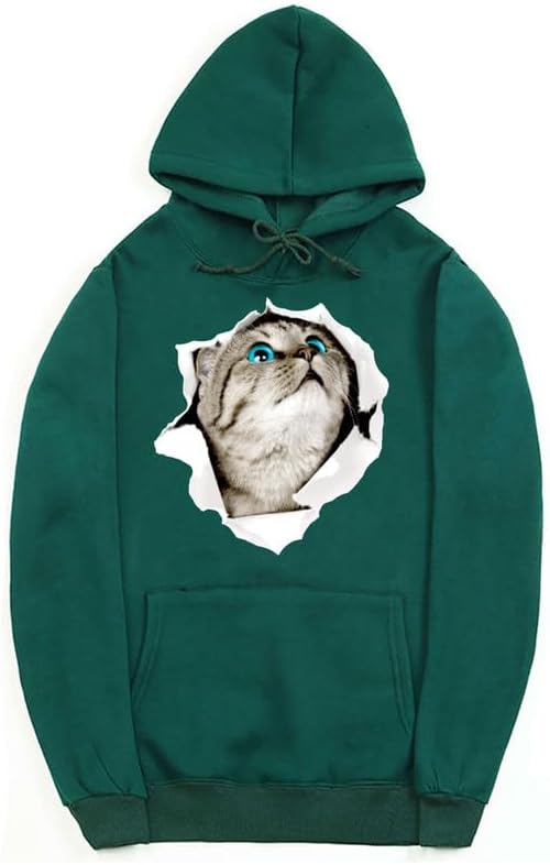 CORIRESHA Adolescente Lindo Gato Sudadera con capucha Casual Manga Larga Cordón Básico Algodón Sudadera