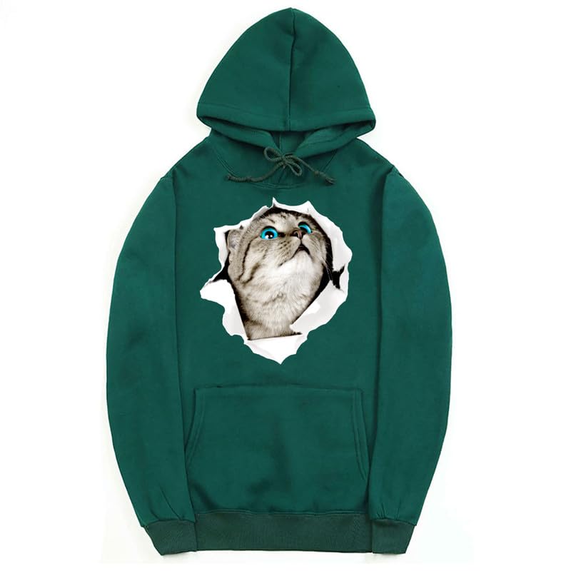 CORIRESHA Adolescente Lindo Gato Sudadera con capucha Casual Manga Larga Cordón Básico Algodón Sudadera