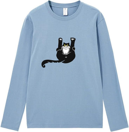 CORIRESHA Unisex Funny Cat Tops Crewneck Long Sleeves Fall Cotton Cute T-Shirts