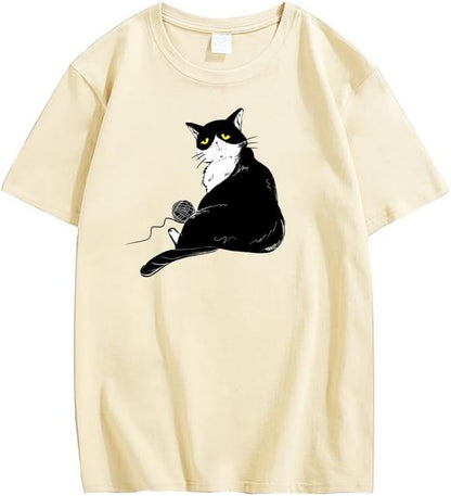 CORIRESHA Teen's Cute Cat T-Shirt Casual Crew Neck Short Sleeve Cotton Loose Top