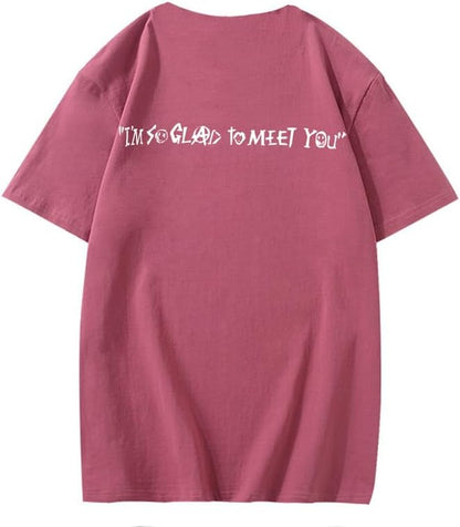 CORIRESHA Camiseta holgada de verano de manga corta con cuello redondo y estampado de letras en la espalda unisex