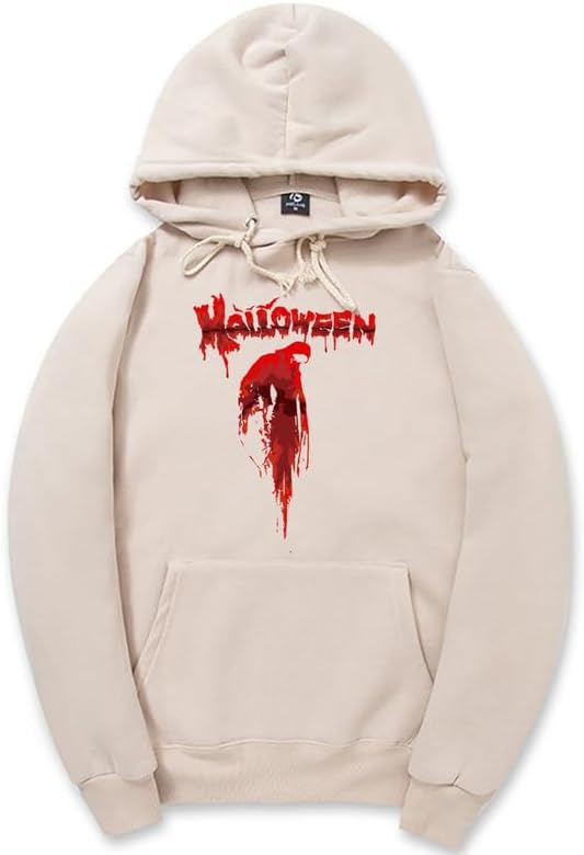CORIRESHA Sudadera con capucha unisex con estampado de sangre informal de manga larga con cordón para Halloween