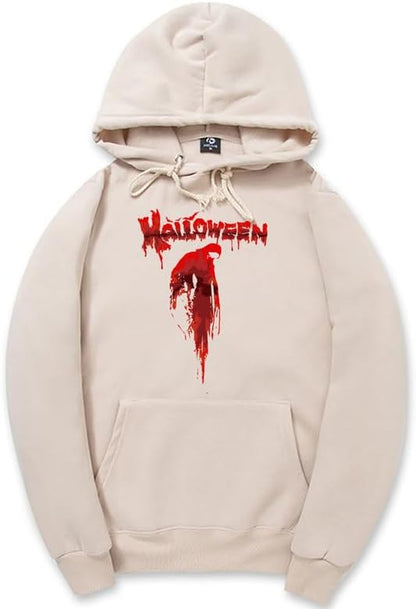 CORIRESHA Sudadera con capucha unisex con estampado de sangre informal de manga larga con cordón para Halloween