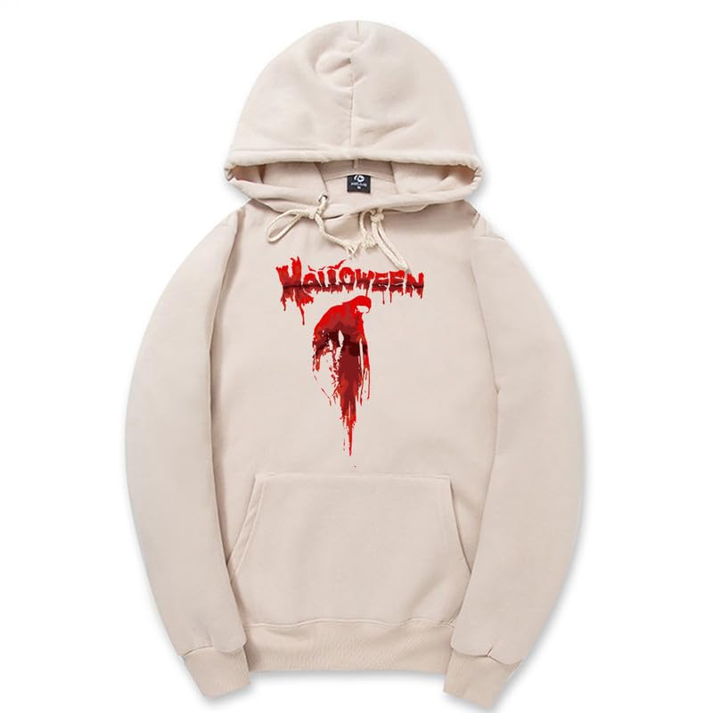 CORIRESHA Sudadera con capucha unisex con estampado de sangre informal de manga larga con cordón para Halloween