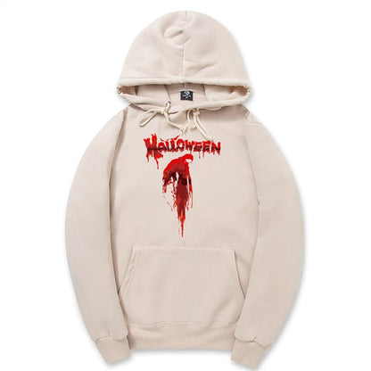 CORIRESHA Sudadera con capucha unisex con estampado de sangre informal de manga larga con cordón para Halloween