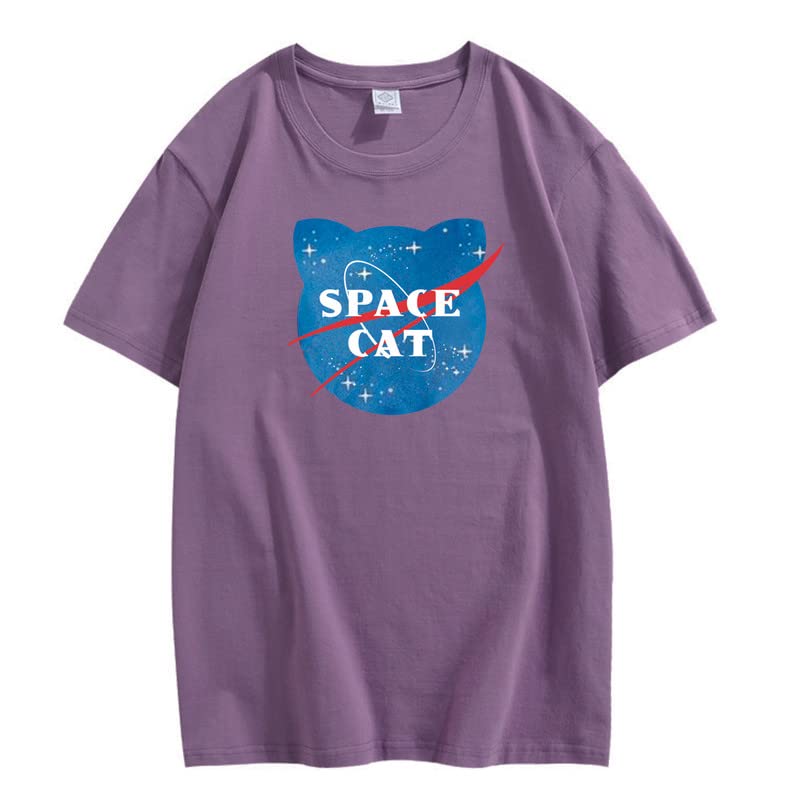CORIRESHA Camiseta unisex de manga corta con estampado de gato espacial Kawaii