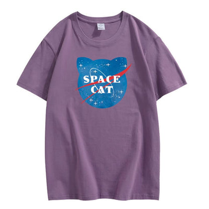 CORIRESHA Camiseta unisex de manga corta con estampado de gato espacial Kawaii