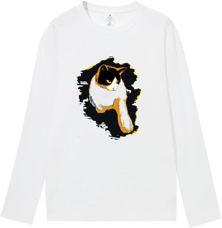 CORIRESHA Teen Cute Cat Crew Neck Long Sleeve Casual Soft Cotton T-Shirt