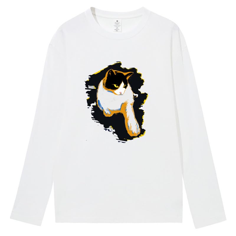 CORIRESHA Teen Cute Cat Crew Neck Long Sleeve Casual Soft Cotton T-Shirt