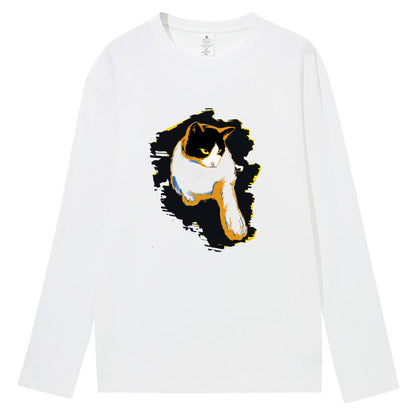 CORIRESHA Teen Cute Cat Crew Neck Long Sleeve Casual Soft Cotton T-Shirt