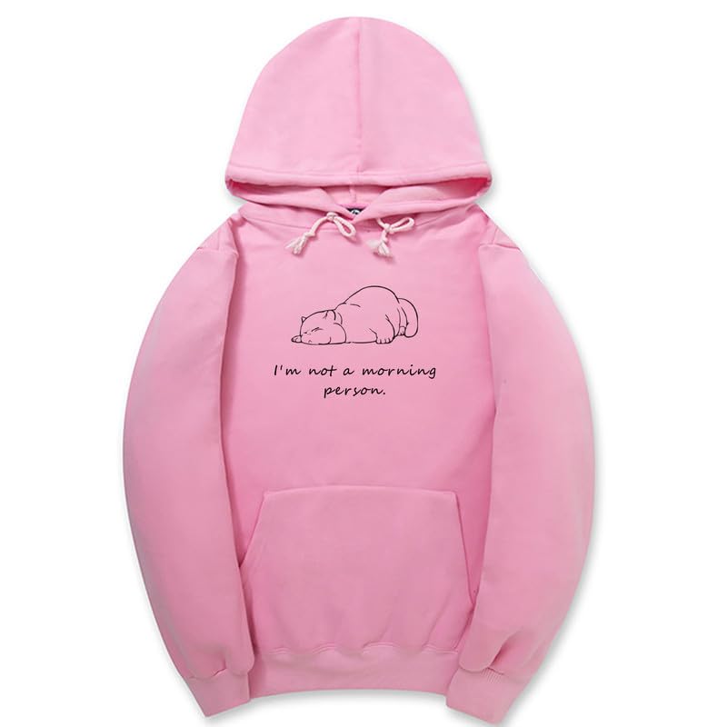 CORIRESHA Sudadera con capucha unisex con diseño de gato durmiendo, informal, de manga larga, con cordón y letras de algodón