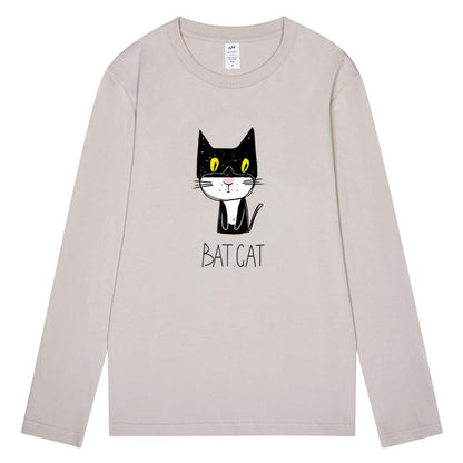 CORIRESHA Teen Funny Cat Bat Crew Neck Long Sleeves Casual Fall T-Shirt