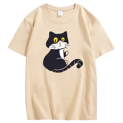CORIRESHA Adolescente Gato Camiseta Cuello Redondo Manga Corta Suelta Suave Acogedor Lindo Tops