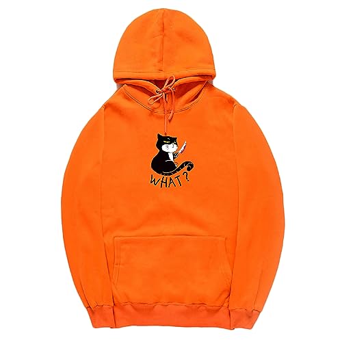 CORIRESHA Unisex Funny With Knife Cat Hoodie Drawstring Kangaroo Pocket Halloween Sweatshirt