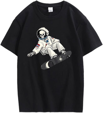 CORIRESHA Camiseta de astronauta con calavera para mujer, informal, cuello redondo, manga corta, para verano, skate