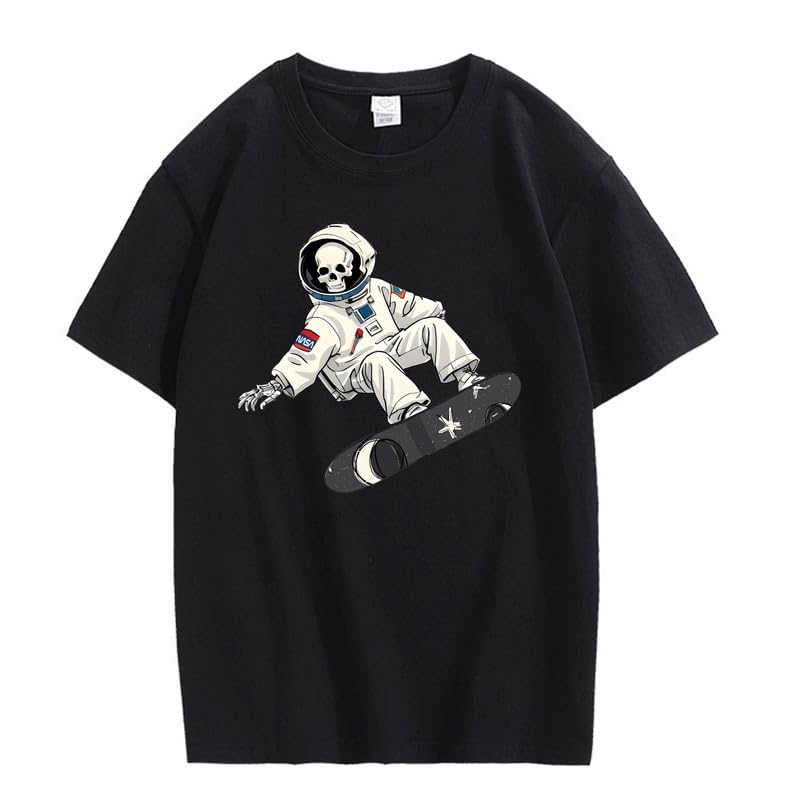 CORIRESHA Camiseta de astronauta con calavera para mujer, informal, cuello redondo, manga corta, para verano, skate