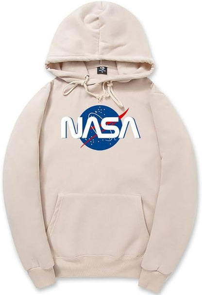 CORIRESHA Fashion NASA Logo Hoodie Long Sleeve Drawstring Kangaroo Pocket Cotton Sweatshirt