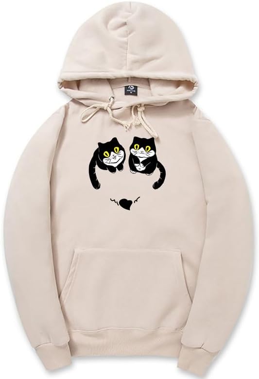 CORIRESHA Teen Cute Cat Hoodie Long Sleeve Drawstring Kangaroo Pocket Heart Sweatshirt