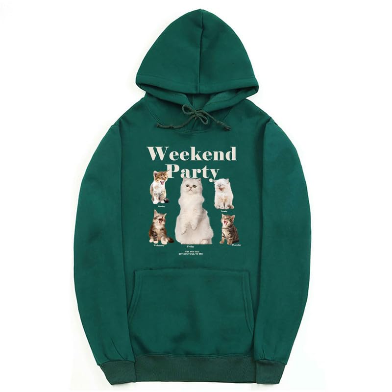 CORIRESHA Unisex Cat Lover Cute Hoodie Casual Long Sleeve Drawstring Basic Letter Sweatshirt