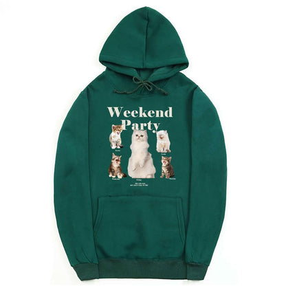 CORIRESHA Unisex Cat Lover Cute Hoodie Casual Long Sleeve Drawstring Basic Letter Sweatshirt
