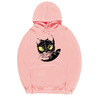 CORIRESHA Teen Cat Lovers Hoodie Long Sleeve Drawstring Casual Y2K Spider Web Sweatshirt