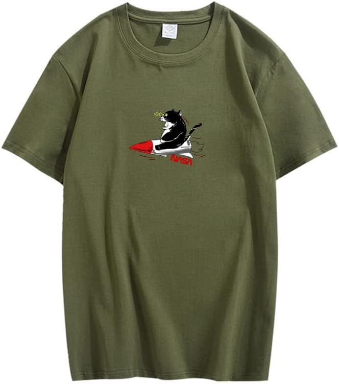 CORIRESHA Teen's Cute Cat Top Summer Short Sleeve Rocket NASA T-Shirt