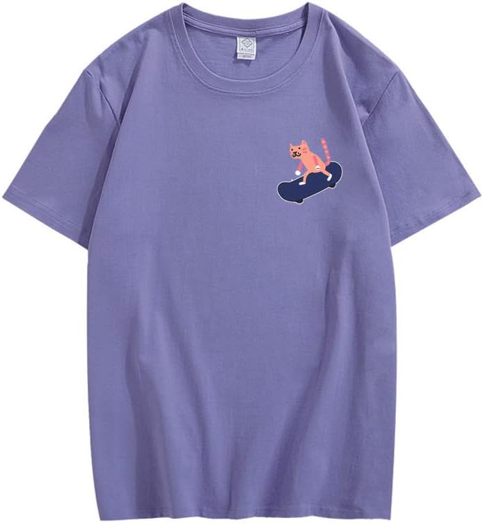 CORIRESHA Camiseta de algodón unisex básica con diseño de gato en monopatín para amantes de los animales