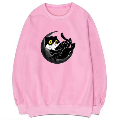 CORIRESHA Unisex Funny Cat Sweatshirt Crew Neck Long Sleeve Cozy Moon Pullover