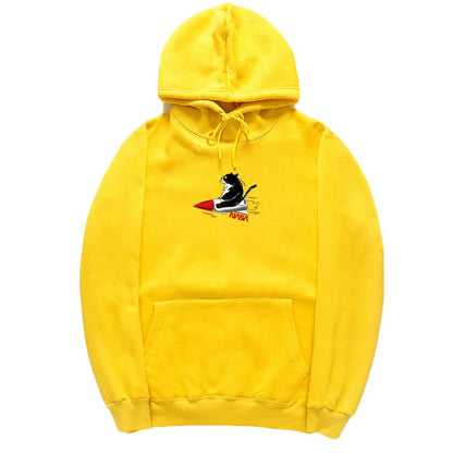 CORIRESHA Sudadera unisex con capucha para gato, manga larga, con cordón, cohete de la NASA