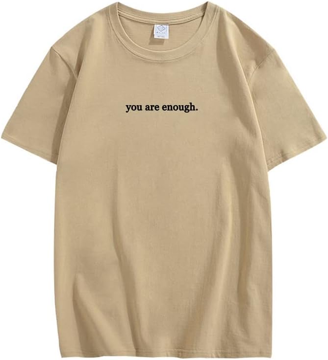 CORIRESHA You are Enough T-Shirts Casual Crew Neck Short Sleeves Teen Letters Tops