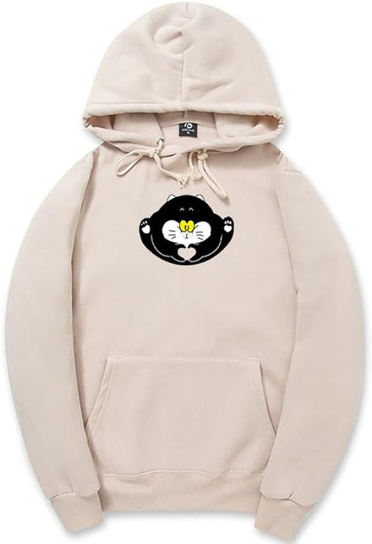 CORIRESHA Teen Cute Cat Long Sleeve Drawstring Kangaroo Pocket Hoodie Sweatshirt