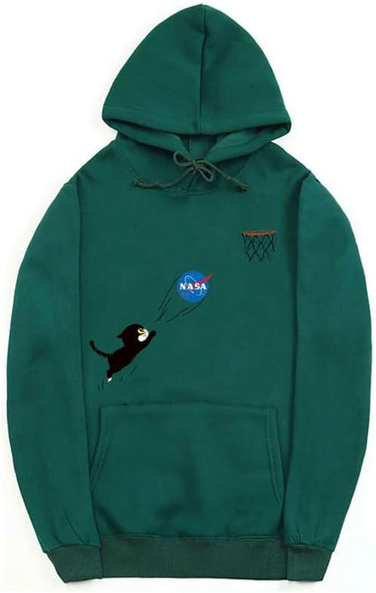 CORIRESHA Adolescente Lindo Gato Sudadera con capucha Manga Larga Cordón Algodón Casual NASA Sudadera