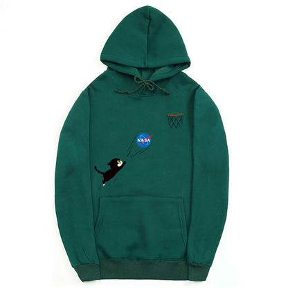 CORIRESHA Adolescente Lindo Gato Sudadera con capucha Manga Larga Cordón Algodón Casual NASA Sudadera