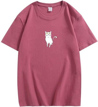 CORIRESHA Lindo Corazón Gato Camiseta Chica Kawaii Ropa Amantes de los Animales