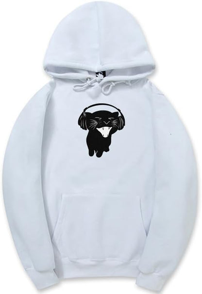 CORIRESHA Cute Cat Headphones Music Long Sleeve Drawstring Kangaroo Pocket Hoodie Sweatshirt