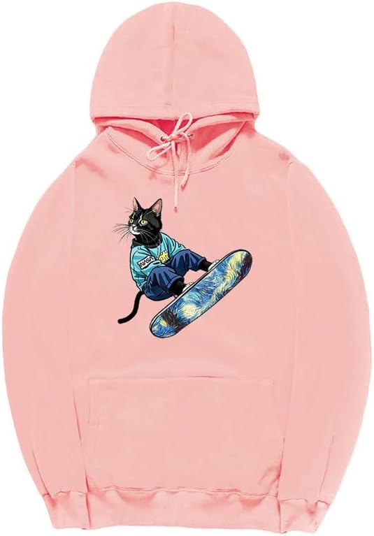 CORIRESHA Sudadera unisex con capucha para gato, informal, de manga larga, con cordón, básica, para monopatín