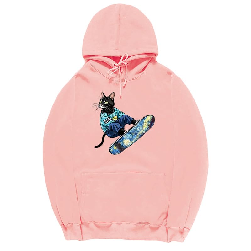 CORIRESHA Sudadera unisex con capucha para gato, informal, de manga larga, con cordón, básica, para monopatín