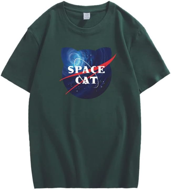CORIRESHA Space Lover Casual cuello redondo manga corta lindo gato talla grande camiseta unisex