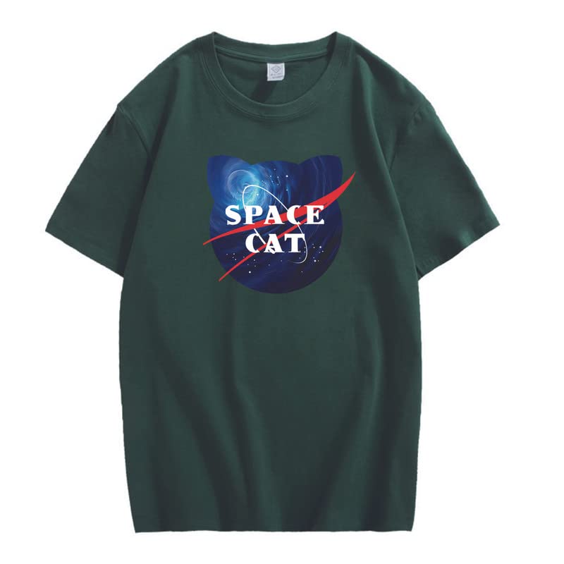 CORIRESHA Space Lover Casual cuello redondo manga corta lindo gato talla grande camiseta unisex