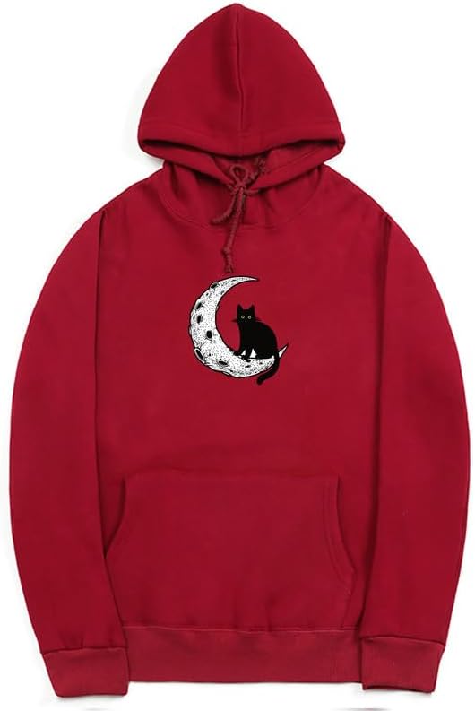CORIRESHA Sudadera con capucha unisex Moon Cat Casual de manga larga suave y linda sudadera con bolsillo