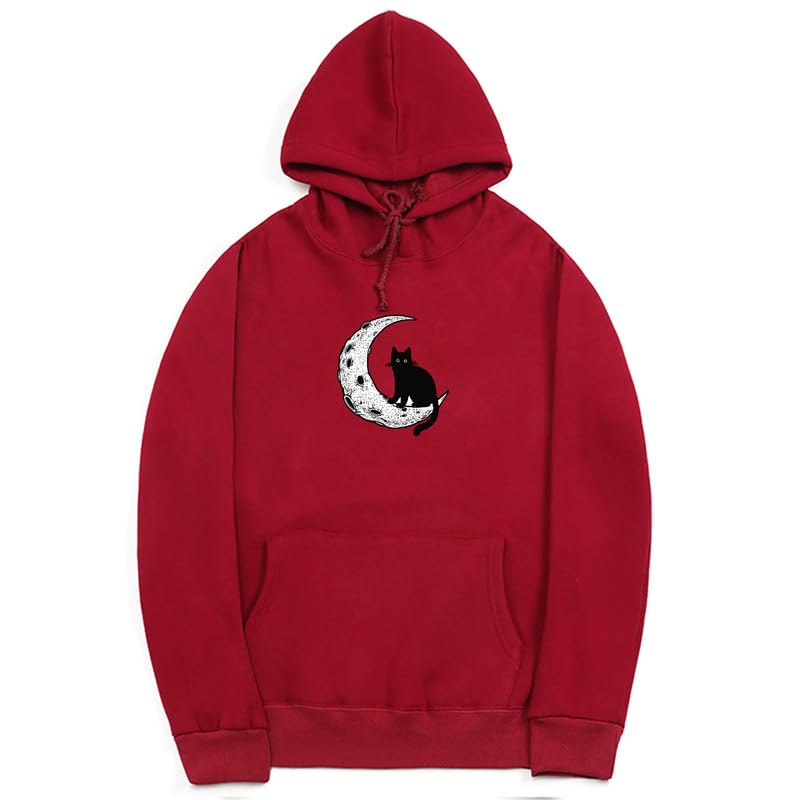 CORIRESHA Sudadera con capucha unisex Moon Cat Casual de manga larga suave y linda sudadera con bolsillo