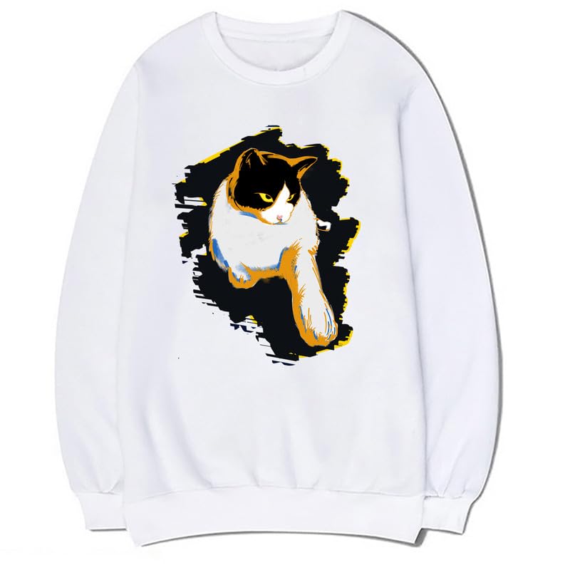 CORIRESHA Unisex Cute Cat Crewneck Long Sleeve Casual Basic Comfortable Pullover Sweatshirt