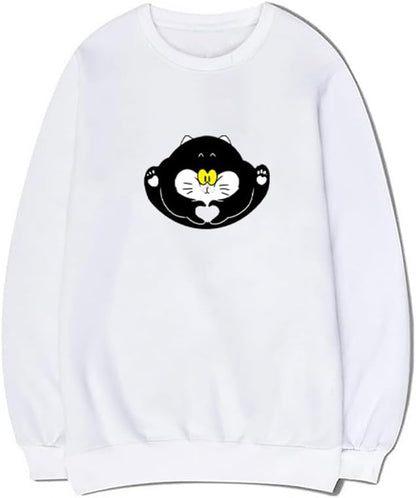 CORIRESHA Teen Cute Cat Crew Neck Long Sleeve Cotton Basic Pullover Sweatshirt