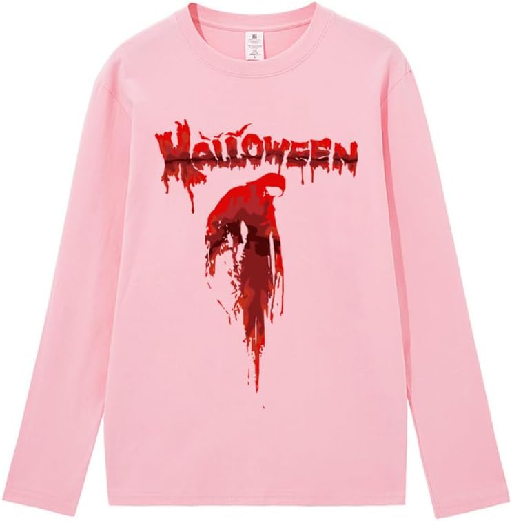 CORIRESHA Camiseta aterradora unisex gótica de manga larga con cuello redondo y sangre de Halloween