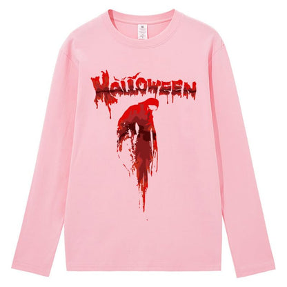 CORIRESHA Camiseta aterradora unisex gótica de manga larga con cuello redondo y sangre de Halloween