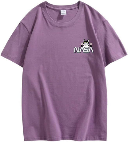 CORIRESHA Camiseta unisex de la NASA casual verano cuello redondo manga corta lindo gato Top