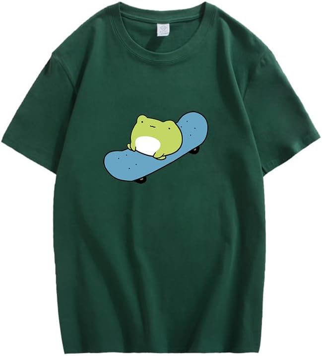 CORIRESHA Cute Frog Camiseta Cuello Redondo Manga Corta Casual Unisex Skateboard Top