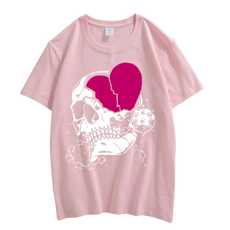 CORIRESHA Adolescente Lindo Corazón Cuello Redondo Manga Corta Casual Verano Algodón Calavera Camiseta